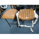 A NEAR PAIR OF TAN LEATHER KITCHEN / BAR STOOLS