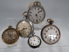 FIVE VARIOUS UNMARKED POCKET WATCHES