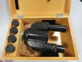 A CASE OF ANTIQUE MICROSCOPE SLIDES ALONG WITH A CASED MICROSCOPE BINOCULAR LENS SET UP