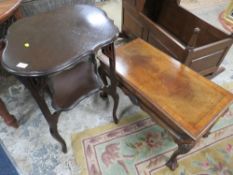 A REPRODUCTION SMALL COFFEE TABLE WITH AN EDWARDIAN TABLE (2)