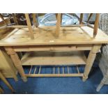 A HONEY PINE RECTANGULAR HALL TABLE - W 120 CM - A/F