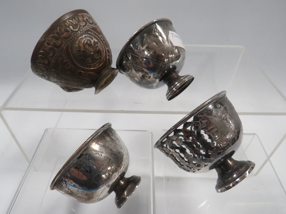 THREE ANTIQUE OTTOMAN SILVER ZARF CUPS, ALONG WITH A TOMBAK EXAMPLE (4) - Image 5 of 5
