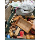 A TRAY OF ASSORTED VINTAGE WOODEN TOYS