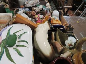 TWO TRAYS OF ASSORTED CERAMICS TO INCLUDE A BREAD BIN