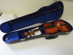 A CASED CHINESE STUDENT VIOLIN AND BOW