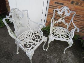 TWO CAST ALUMINIUM GARDEN PATIO CHAIRS