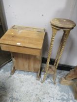A VINTAGE PINE DAVENPORT STYLE DESK AND A TORCHERE STAND (2)
