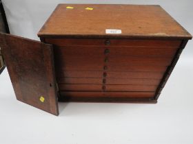 AN EIGHT DRAWER COLLECTORS APOTHECARY STYLE CABINET WITH DETAIL CONTENTS IN SAMPLE BOTTLES AND LOOSE