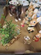 A TRAY OF PENDELFIN RABBITS, DISPLAY STAND AND A BESWICK SHIRE HORSE