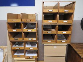 FOUR VINTAGE OAK HABERDASHERY DRAWER UNITS WITH TWO ADDITIONAL DRAWERS