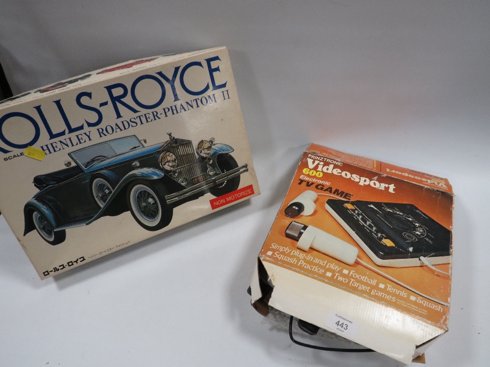 A PRINZTRONIC VIDEOSPORT 600 ELECTRONIC T.V GAME TOGETHER WITH A BANDAI ROLLS ROYCE MODEL KIT
