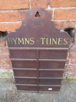 A VINTAGE ECCLESIASTICAL 'HYMNS/TUNES' OAK BOARD 88 X 52 CM