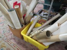 TWO BOXES OF ROLLED POSTERS, SCROLLS, MAPS AND THEATRE EXAMPLES ETC