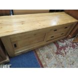 A HEAVY OAK MEDIA CABINET A/F