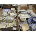 TWO TRAYS OF ASSORTED CERAMICS TO INCLUDE BLUE/WHITE EXAMPLES