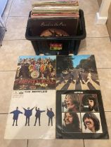 APPROX 50 LP RECORDS TO INLCUDE FOUR X BEATLES (ABBEY ROAD, SGT. PEPPERS. HELP, LET IT BE), WINGS,