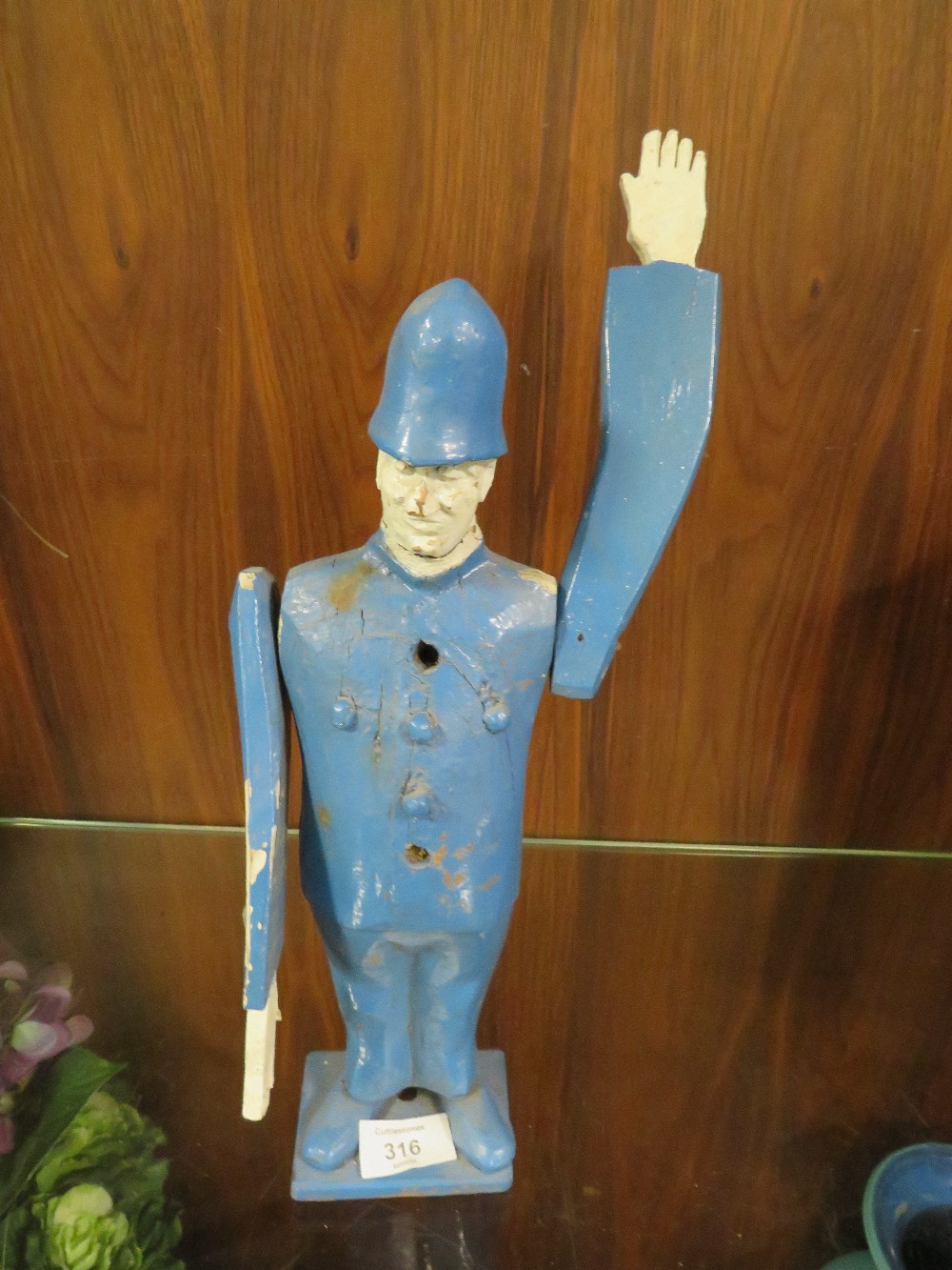 AN UNUSUAL WOODEN FIGURE OF A POLICEMAN - Image 2 of 2