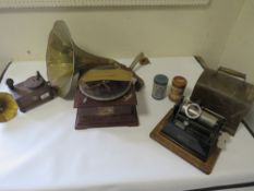 A SMALL SELECTION OF EDISON AND HMV GRAMOPHONE PARTS AND ACCESSORIES