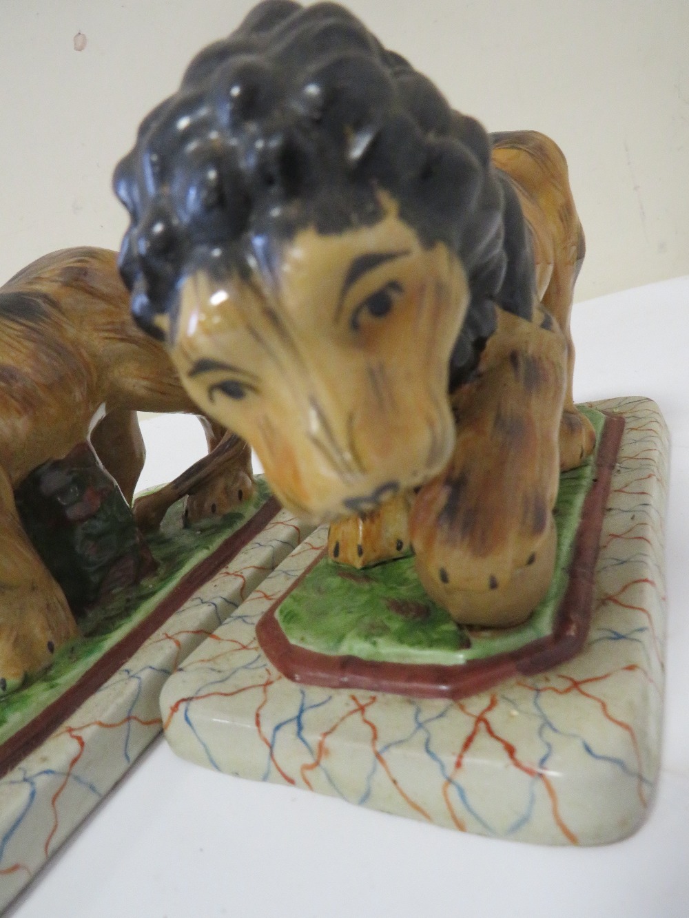 FOUR REPRODUCTION STAFFORDSHIRE STYLE LIONS FIGURES - Image 3 of 6