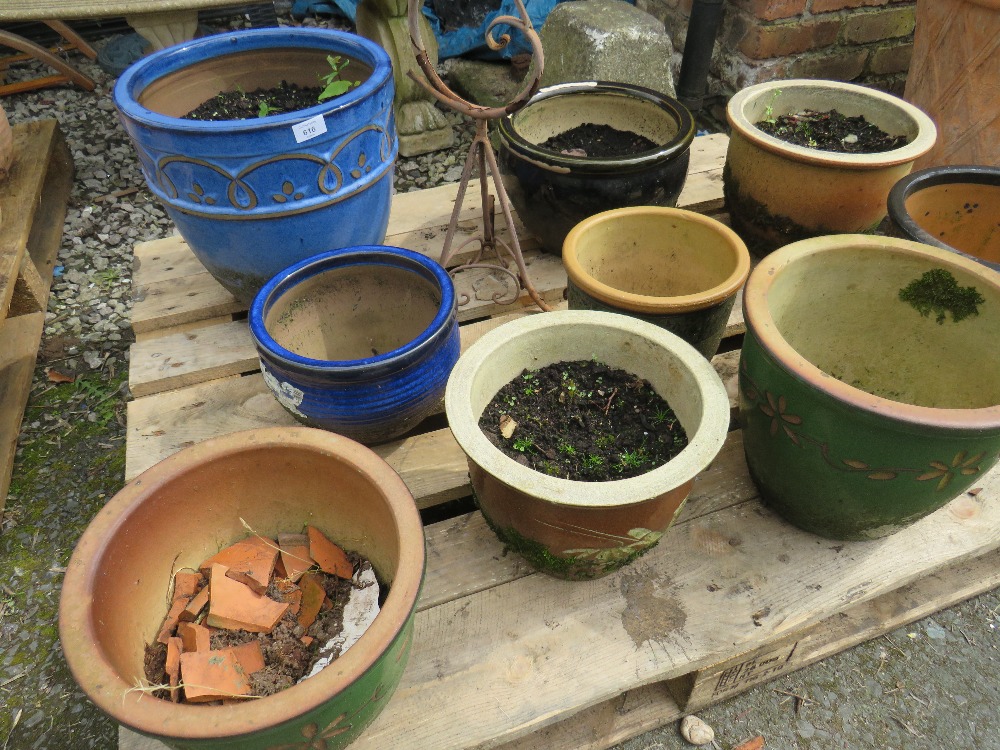 A SELECTION OF NINE CERAMIC LARGE GARDEN PLANTERS ETC