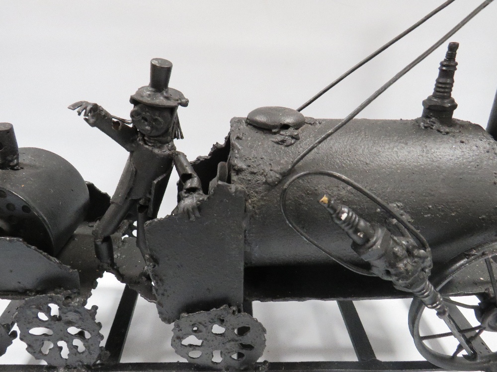 A METAL FOLK ART MODEL OF 'THE ROCKET' LOCOMOTIVE - Image 2 of 5