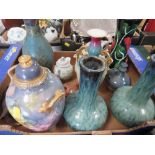 A TRAY OF ASSORTED VASES TO INCLUDE A MOORCROFT STYLE EXAMPLE ETC A/F
