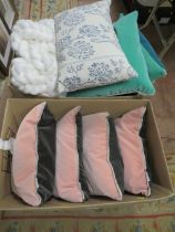 TWO TRAYS OF EX SHOW HOME CUSHIONS ETC