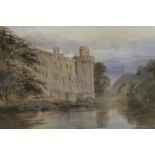 EDWARD TUCKER (XIX) 'WARWICK CASTLE FROM THE RIVER', WATERCOLOUR, SIGNED, 24 X 33 CM