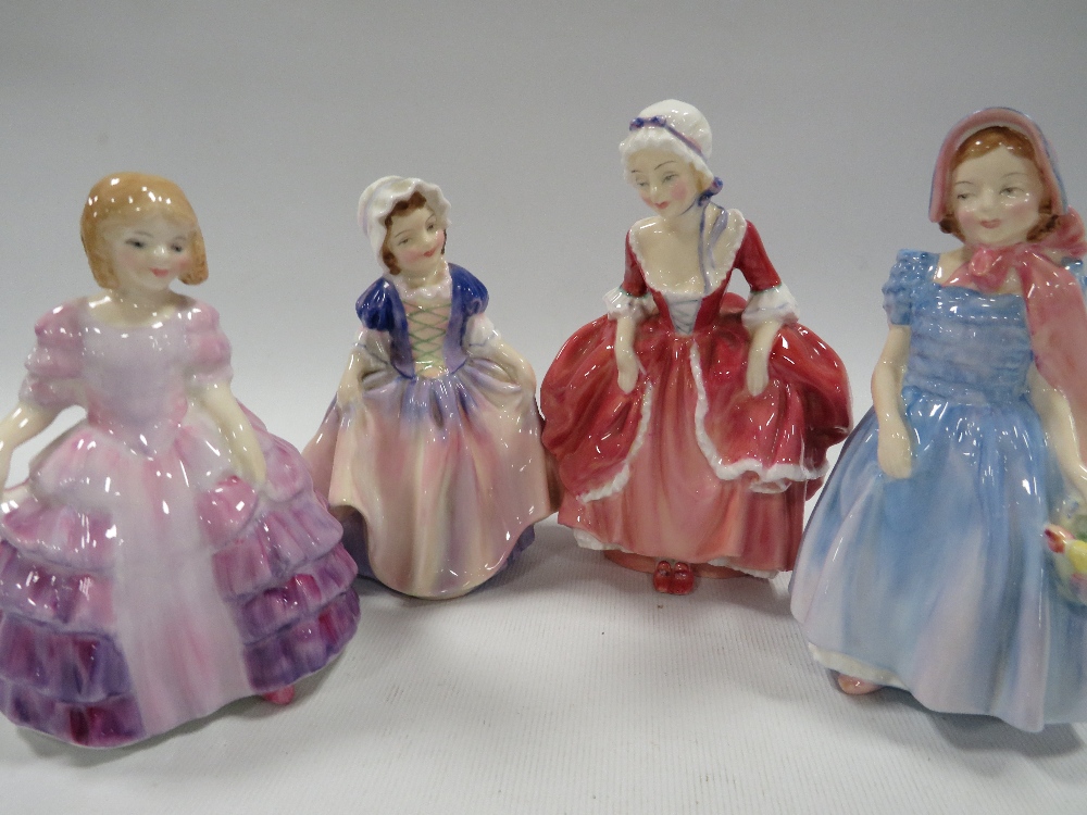 FOUR SMALL ROYAL DOULTON FIGURINES TO INCLUDE "GOODY TWO SHOES"