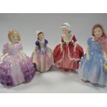 FOUR SMALL ROYAL DOULTON FIGURINES TO INCLUDE "GOODY TWO SHOES"