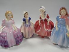 FOUR SMALL ROYAL DOULTON FIGURINES TO INCLUDE "GOODY TWO SHOES"