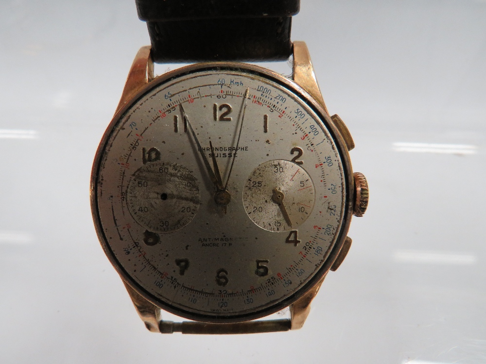 A CONTINENTAL HALLMARKED 18K GOLD CHRONOGRAPH SUISSE ANTI MAGNETIC WATCH A/F (MANY FAULTS) - Image 2 of 3