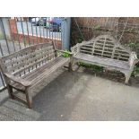 TWO HARDWOOD GARDEN BENCHES, ONE IN THE LUTYENS STYLE A/F
