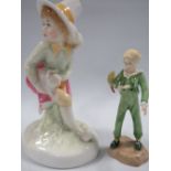 ROYAL WORCESTER FIGURE "TOM TOM THE PIPERS SON" TOGETHER WITH A SMALL LITTLE PARAKEET FIGURE