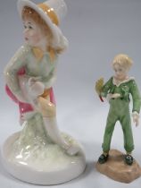 ROYAL WORCESTER FIGURE "TOM TOM THE PIPERS SON" TOGETHER WITH A SMALL LITTLE PARAKEET FIGURE