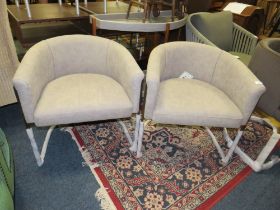 A PAIR OF MODERN LIGHT GREY DECO STYLE ARMCHAIRS