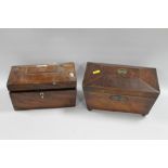 TWO TEA CADDY'S A/F ONE CONTAINING A SMALL QUANTITY OF COSTUME JEWELLERY