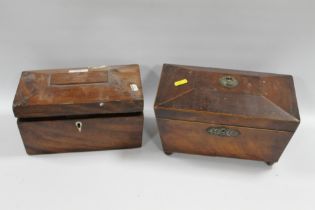 TWO TEA CADDY'S A/F ONE CONTAINING A SMALL QUANTITY OF COSTUME JEWELLERY