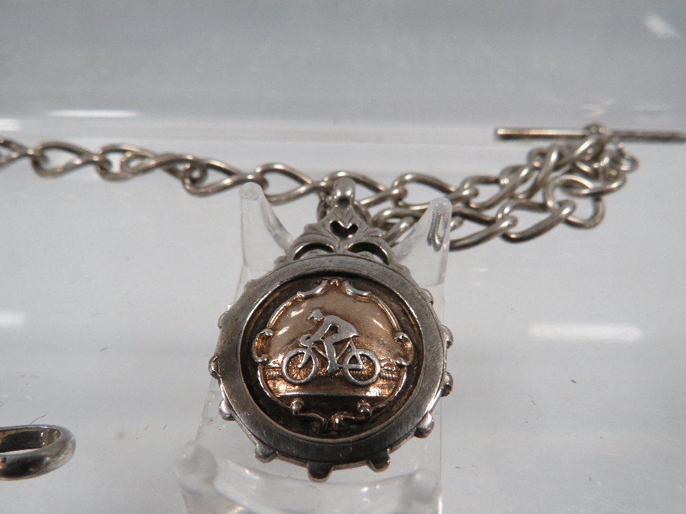 AN ANTIQUE SILVER GENTS POCKET WATCH ALBERT CHAIN - Image 2 of 3
