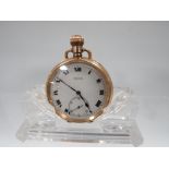 AN ANTIQUE GENTS POCKET WATCH BY ROLEX - THE ROLLED GOLD DENNISON CASE MARKED 10CT TO WHERE 20 YEARS