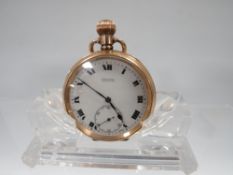 AN ANTIQUE GENTS POCKET WATCH BY ROLEX - THE ROLLED GOLD DENNISON CASE MARKED 10CT TO WHERE 20 YEARS