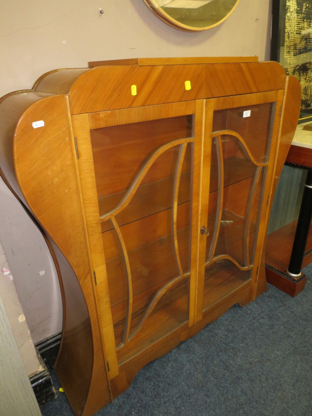A VINTAGE WALNUT CHINA DISPLAY CABINET - Image 2 of 3