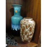 TWO VINTAGE RETRO GERMAN VASES TO INCLUDE A JASBA EXAMPLE WITH ORIGINAL LABEL - TALLEST H 45 CM