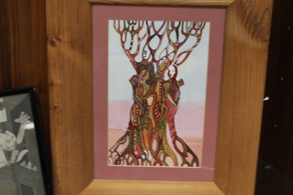 A FRAMED PICASSO PRINT WITH TWO SIMILAR ABSTRACT WATERCOLOURS (3) - Image 4 of 5