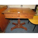 AN ANTIQUE STYLE MAHOGANY TWO DRAWER HALL TABLE W-70 CM