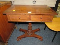 AN ANTIQUE STYLE MAHOGANY TWO DRAWER HALL TABLE W-70 CM