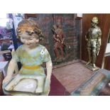 REPRODUCTION BUFFALO BILL SIGN, CHALK FIGURE OF A SEATED GIRL ETC A/F (4)