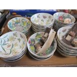 A TRAY OF ASSORTED STYLE BOWLS TOGETHER WITH CLOISONNE WHISTLES