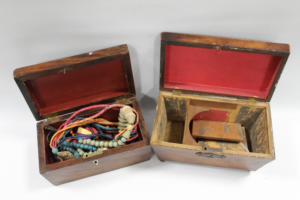 TWO TEA CADDY'S A/F ONE CONTAINING A SMALL QUANTITY OF COSTUME JEWELLERY - Image 2 of 3