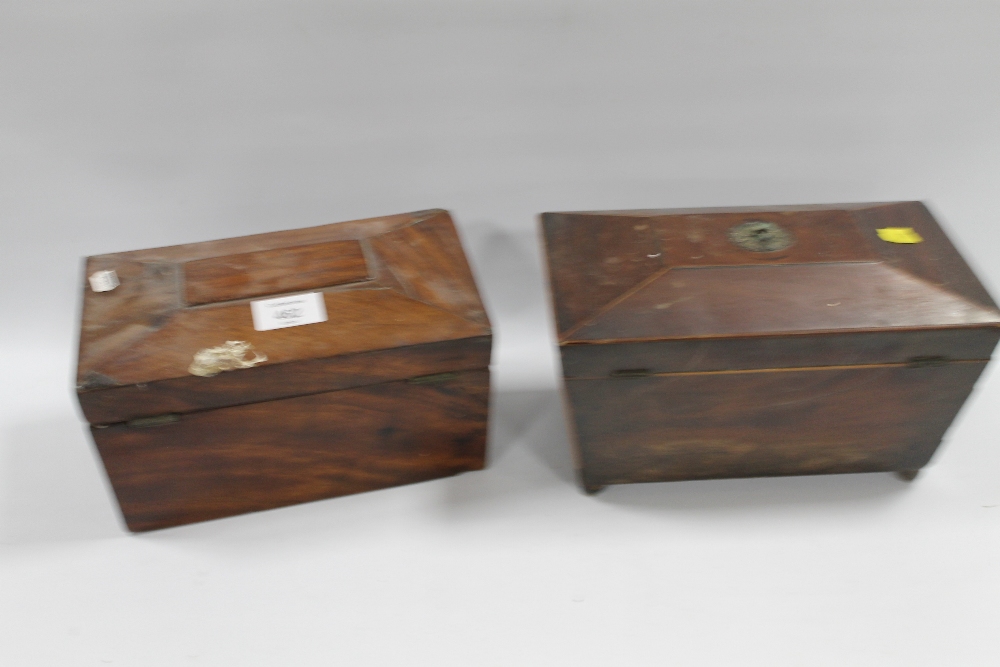 TWO TEA CADDY'S A/F ONE CONTAINING A SMALL QUANTITY OF COSTUME JEWELLERY - Image 3 of 3